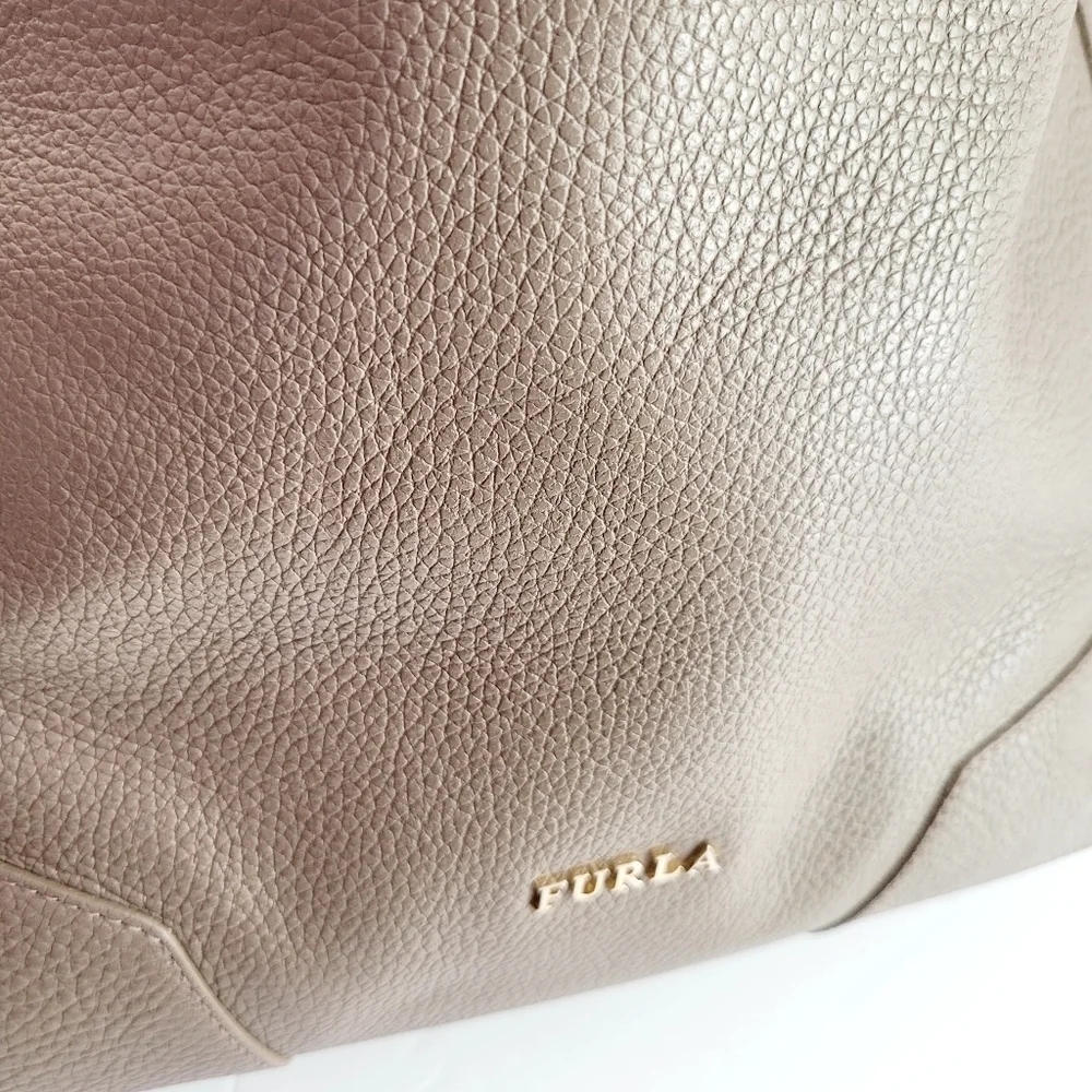 Furla Pebbled Leather Hobo Bag Beige